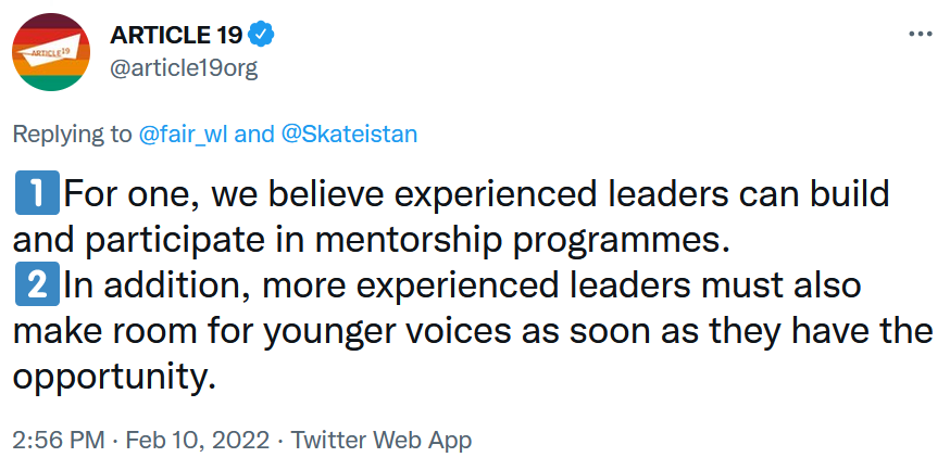 For one, we believe experienced leaders can build and participate in mentorship programmes. In addition, more experienced leaders must also make room for younger voices as soon as they have the opportunity.