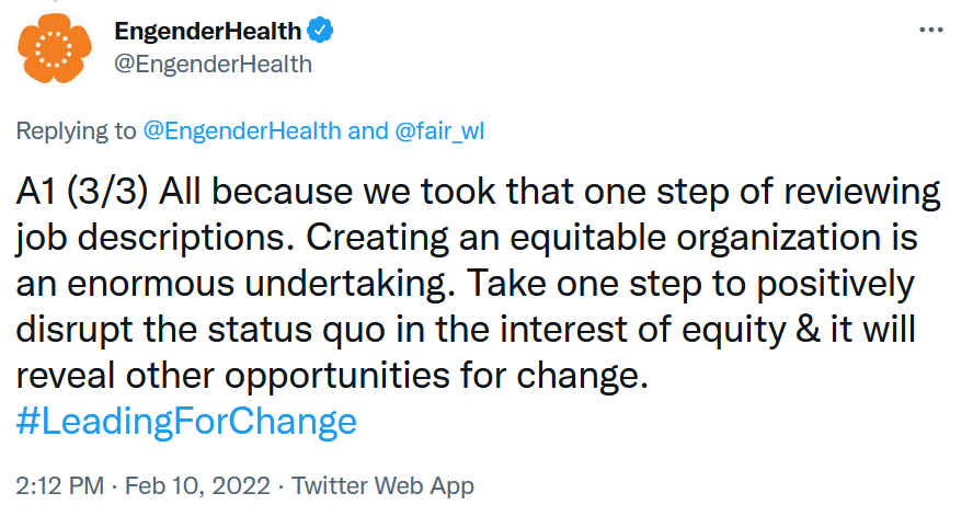 “Take one step to positively disrupt the status quo in the interest of equity & it will reveal other opportunities for change.”